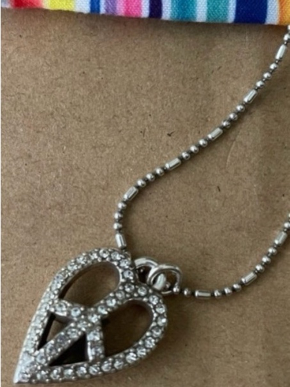 ☮️ BRIGHTON VINTAGE SWAROVSKI CRYSTAL Silver Peace & Love 💕 Necklace!